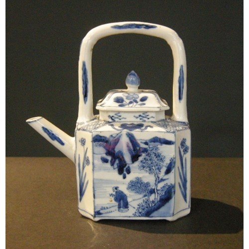 Winepot  blue and white porcelain - decorated with a landscape and other face with mobilar objects -